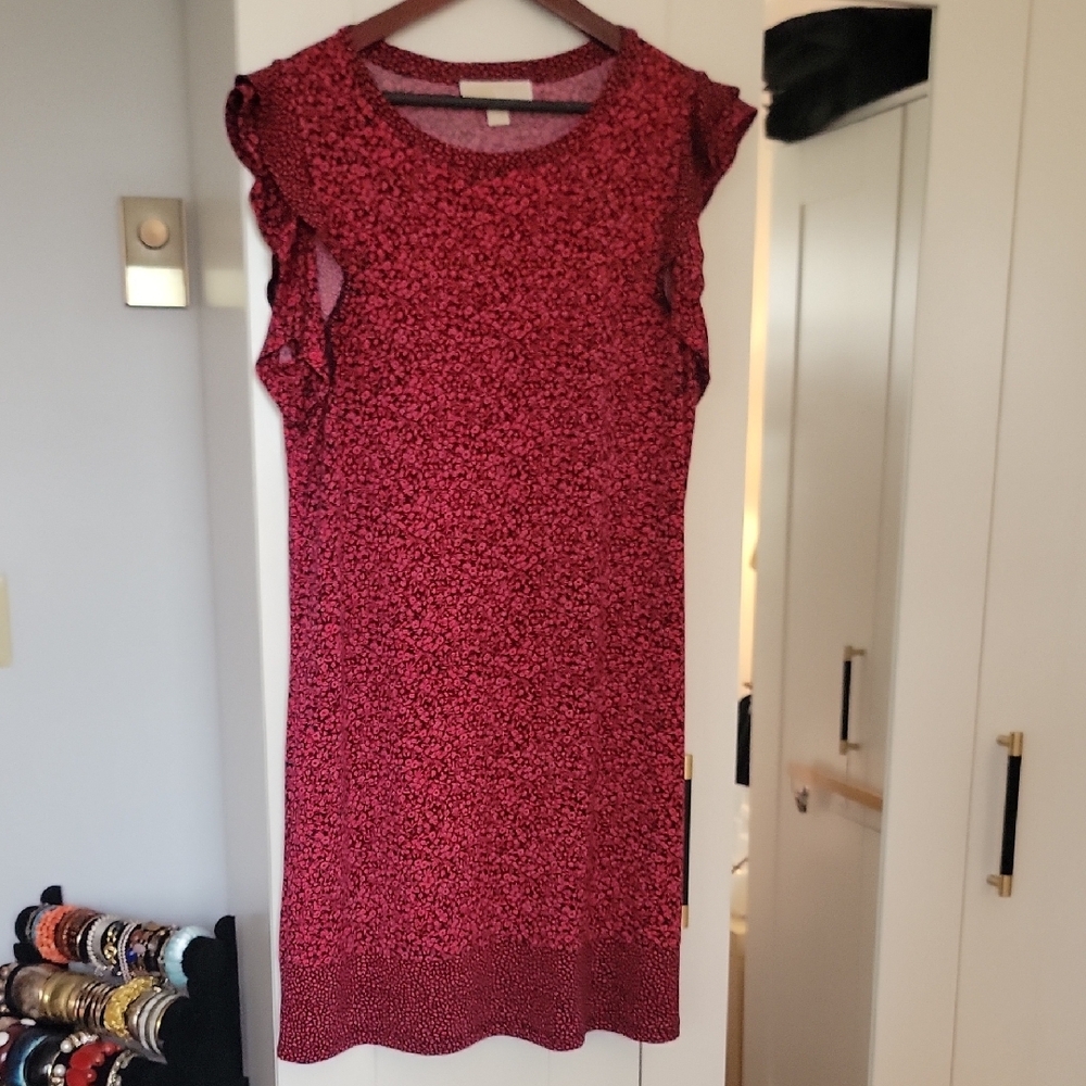 Red Sheath Mini Dress with Flutter Cap Sleeves